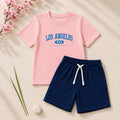 Boys Peach & Navy T-Shirt & Shorts Set