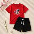 Boys Red & Black T-Shirt & Shorts Set