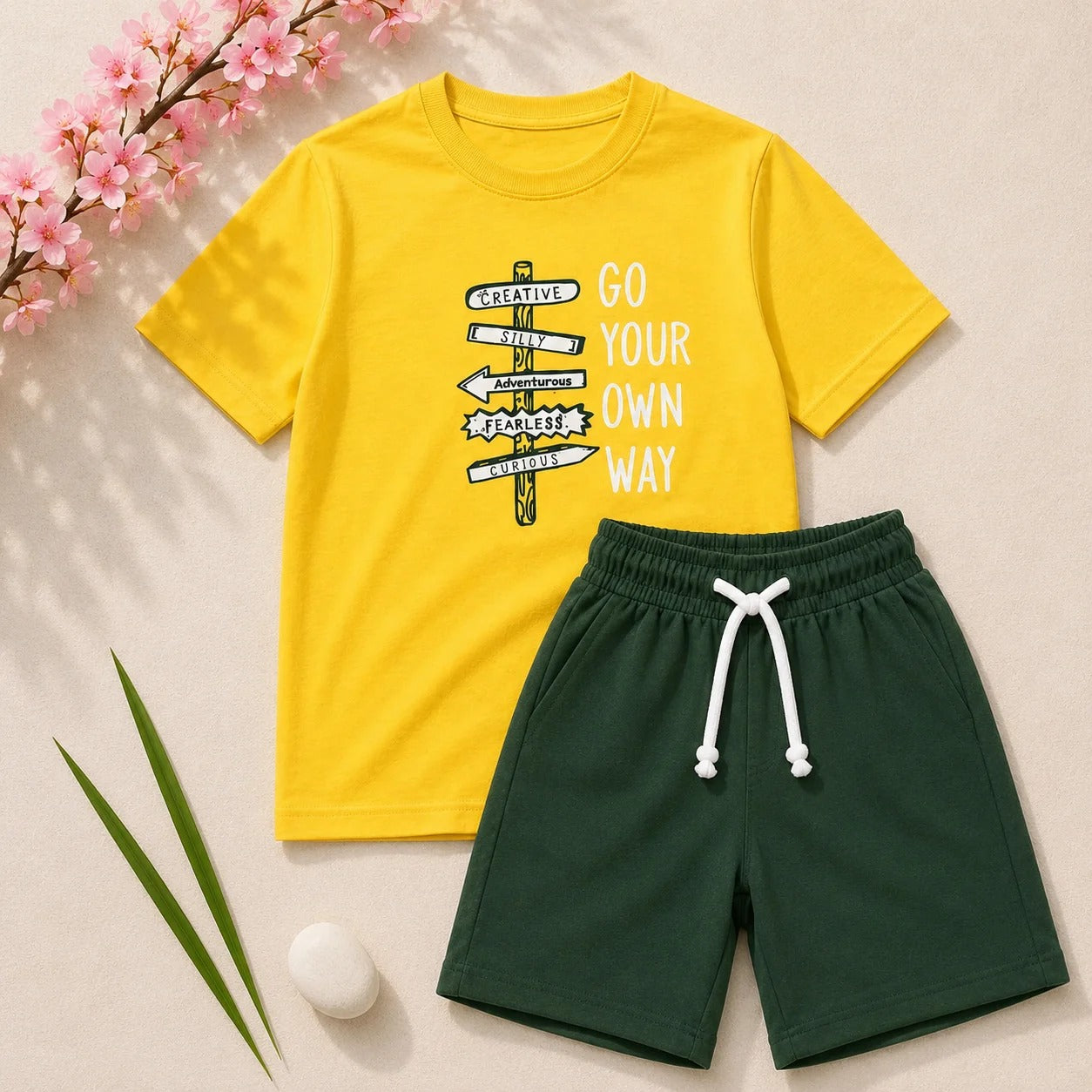 Boys Yellow & Green T-Shirt & Shorts Set
