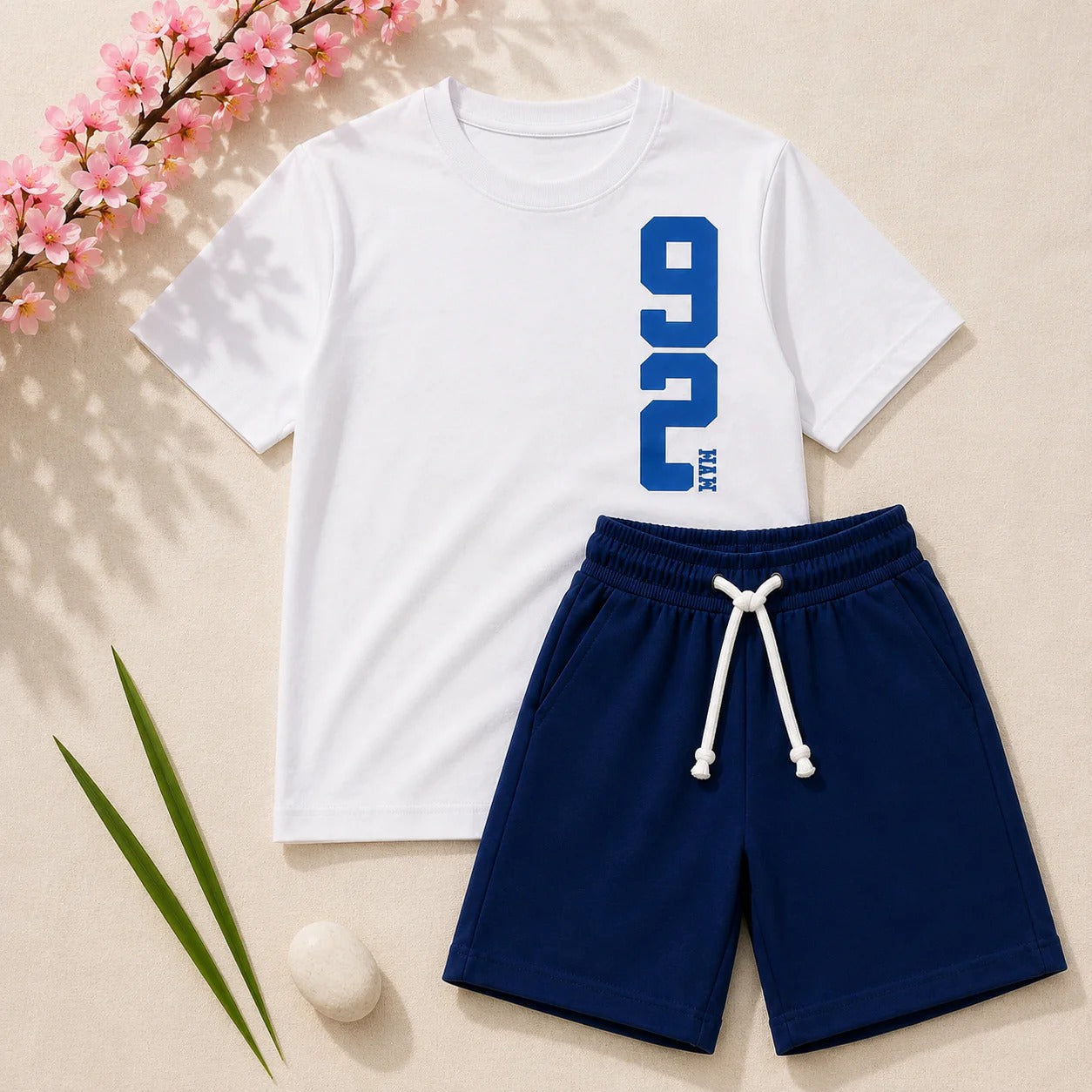 Boys White & Blue T-Shirt & Shorts Set