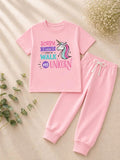 Girls Pink Unicorn T-Shirt & Cuffed Trouser Set