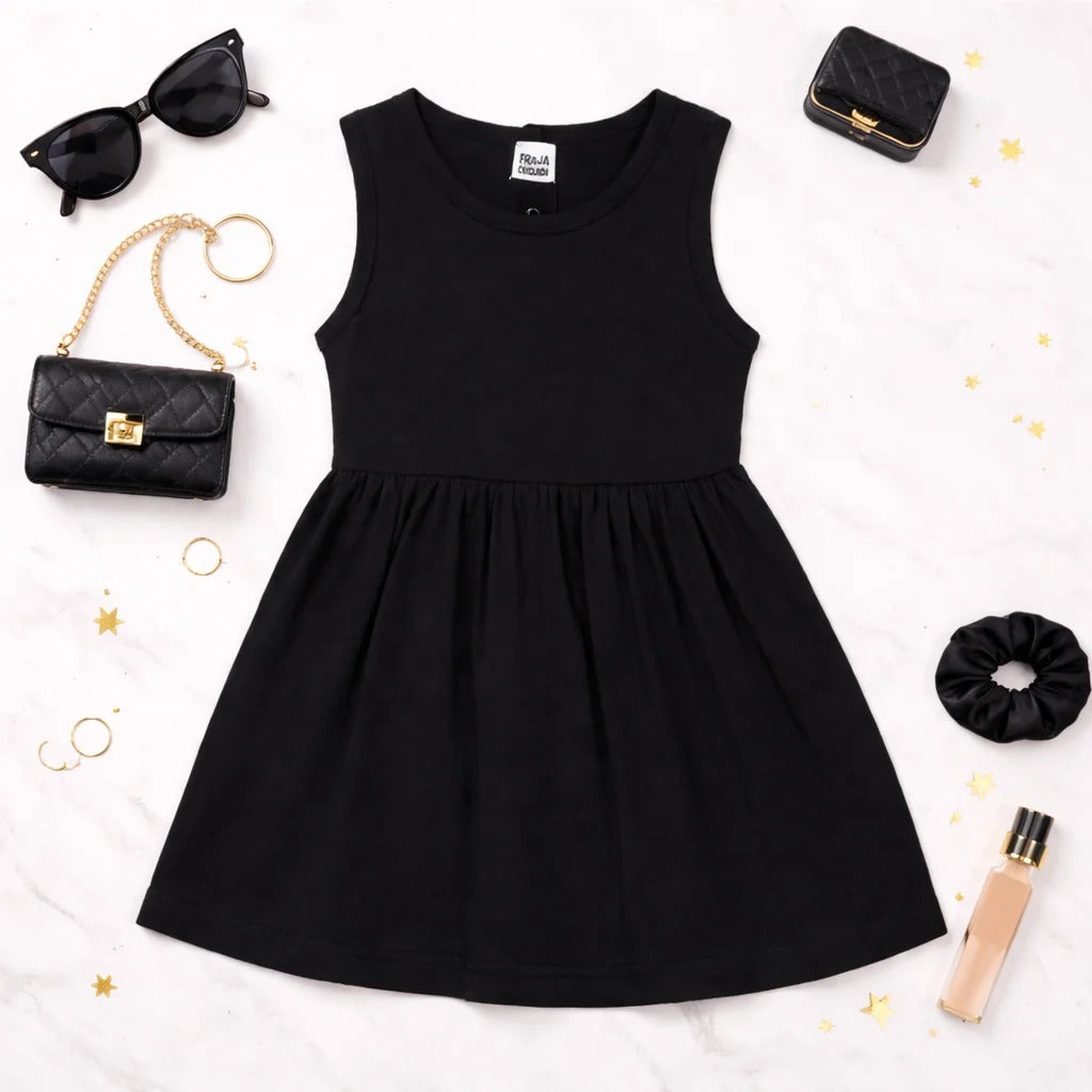 Plush -Summer Dress - Plain in Black